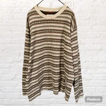 12242 허시파피 면 100% 긴팔 니트 스웨터 올 패턴 L 브라운