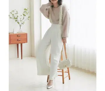 서스펜더 포함 화이트 와이드 팬츠 새상품 가격표 포함