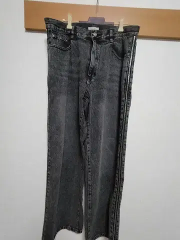 3way 그레이 스트레이트 플레어 와이드 데님 팬츠 사이드 지퍼 포함