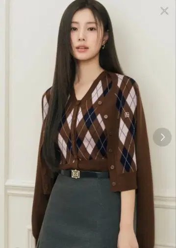 snidel 아가일 무늬 브라운 니트 가디건