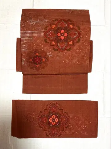 [ 중고 ] 수이 오비 자수 만들기 오비 직조 브라운 계열 나고야 오비