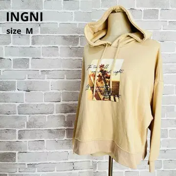 잉그 INGNI 베이지 후드티 M 꽃무늬 로고 튜닉 기장 B330