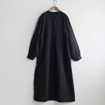 카포크 혼방 이중 거즈 긴팔 원피스 블랙 S