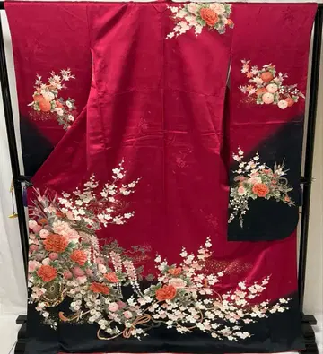 C175 순수 실크 후리소데 금박 톨 사이즈 기모노