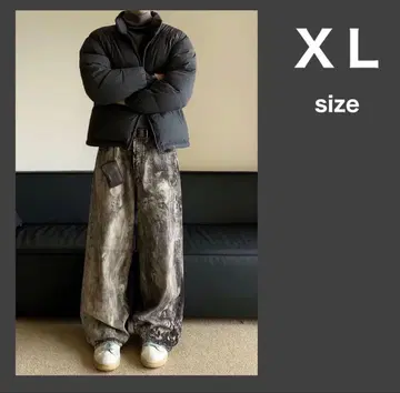 XL 사이즈 마블 무늬 와이드 레그 데님