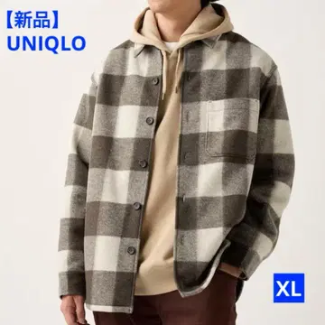 [ 새상품 ] 유니클로 오버 셔츠 자켓 남성용 체크 브라운 XL