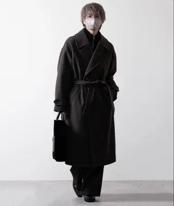 CLEL 블랙 더블 브레스트 체스터 코트 L