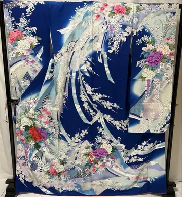 C179 순수 실크 스즈노야 후리소데 금채 톨 사이즈 기모노