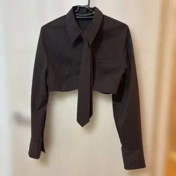 zara 자라 브라운 스트라이프 넥타이 크롭 셔츠 숏 기장