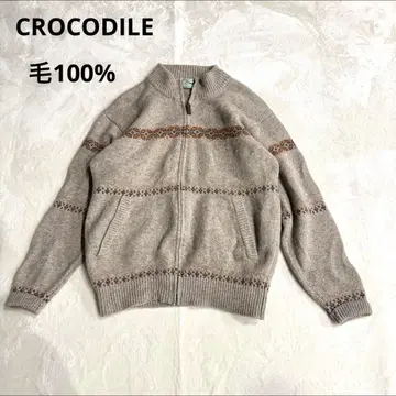 크로커다일 모 100% 노르딕 무늬 집업 니트 스웨터