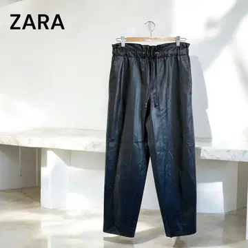 ZARA 자라 인조 가죽 테이퍼드 팬츠 허리밴딩 블랙 M