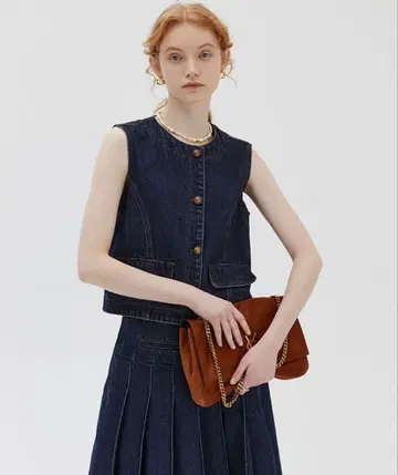 Fano Studios 라운드넥 데님 베스트 S