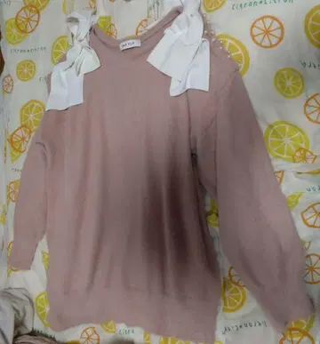 어깨 리본 니트 미니 원피스/핑크