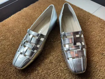 cava cava 실버 뜨개질 가죽 플랫슈즈 23.0cm