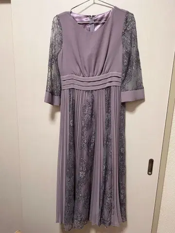 연보라 레이스 긴팔 드레스