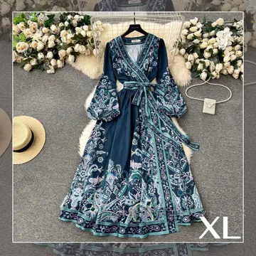 [ XL ] 에스닉 꽃무늬 롱 원피스 체형 커버 페이즐리 보타니컬