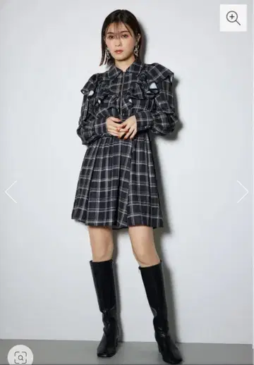 rienda 프론트 지퍼 셔츠 미니 원피스