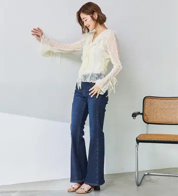 SOMETHING 다크 블루 플레어 데님