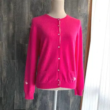 EL MIDAS 새상품급 가디건 캐시미어 100% 핑크 퍼플 짙은 핑크