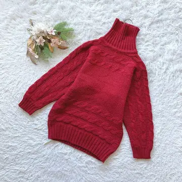 고품질 (F) 터틀넥 니트 스웨터 긴팔 케이블 짜임 캐주얼