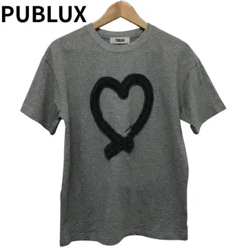 PUBLUX 하트 자수 반팔 T셔츠 둥근넥 빅 로고 코튼 그레이