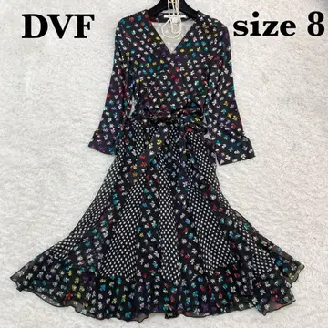 새상품급 빅 사이즈 8 DVF 랩 원피스 무릎 기장 꽃무늬 도트 튤