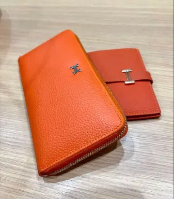 H 로고 장지갑 동전 카드 홀더 세트 오렌지