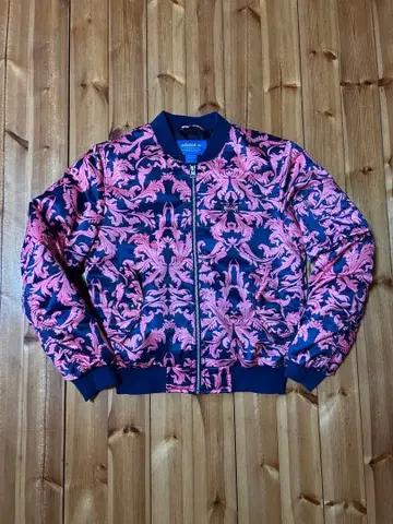 아디다스 오리지널 꽃무늬 새틴 봄버 자켓 블루종 로고 M 사이즈