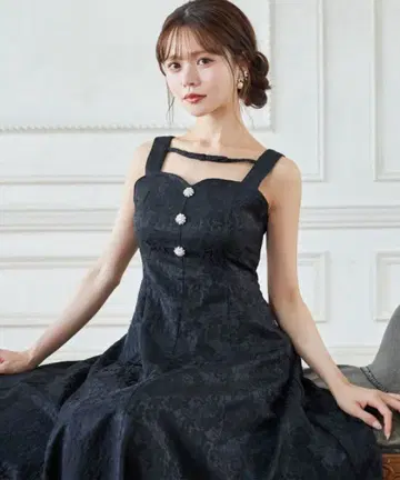 리본 & 비쥬 부착 백 레이스업 플라워 자카드 오버롤 스커트