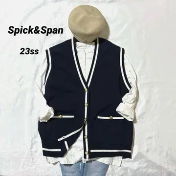 스픽앤스팬 23ss 라인 니트 베스트 엠블럼 골드 버튼 네이비