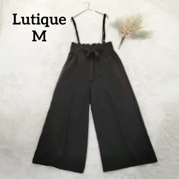 루 서스펜더 와이드 팬츠 (M) 블랙 프론트 리본 백 밴딩 워셔블