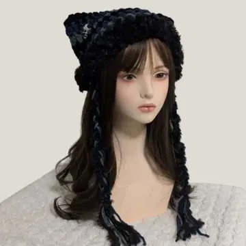 핸드메이드 고양이 귀 니트 모자 y2k 그런지 서브컬쳐 한국 블랙 블루