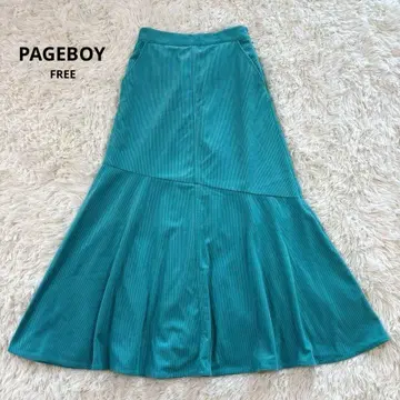 PAGEBOY 코듀로이 롱 스커트 머메이드 터콰이즈 블루