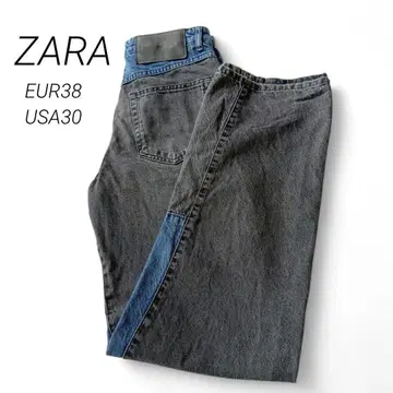 ZARA 패치워크 디자인 데님 팬츠 아쉬 블랙 x 블루