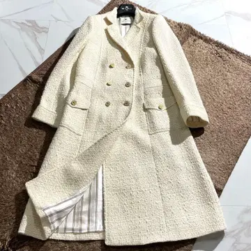 미사용급 22AW 에트로 트위드 롱 코트 더블 버튼 베이지