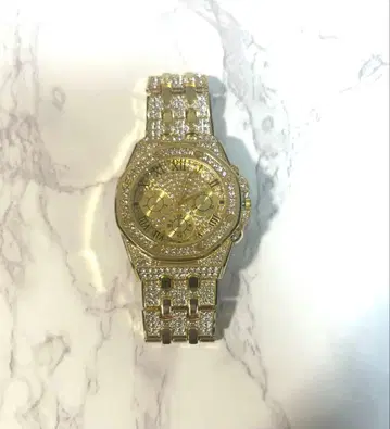 골드 팔각형 다이아몬드 장식 손목시계