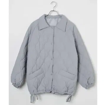 퀼팅 블루종 카라 부착 셔링 리본 미들 기장 그레이 색스