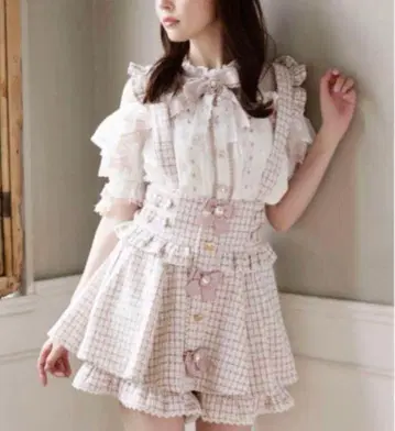 LIZLISA 트위드 서스펜더 치마바지