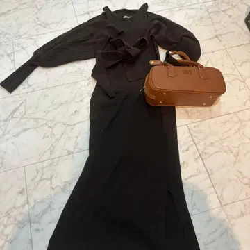 SNIDEL 스나이델 니트 원피스 가디건 세트 브라운