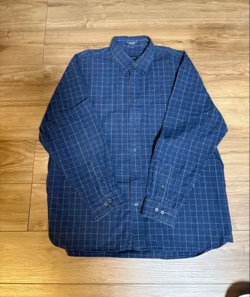 구제 의류 IZOD 네이비 체크 플란넬 셔츠 코튼 시티보이