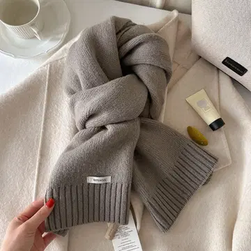 [고품질] 머플러 울 100% 그레이 여성용 가을/겨울 고급스러움 따뜻함