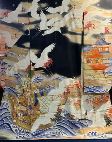 앤티크 후리소데 학과 보물선 럭셔리 고급 리메이크 재료