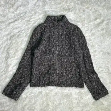 레어 icB 모헤어 로우 게이지 케이블 니트 집업 그레이