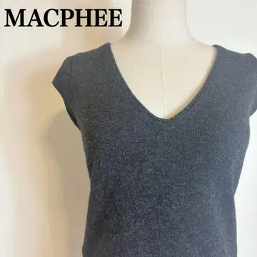 맥피 캐시미어 혼방 울 니트 베스트 반팔 리브 V넥 그레이