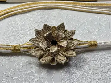 b-090 순수 실크 허리띠 후리소데 성인식 펄 꽃 장식 gold