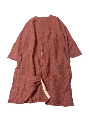 e246 카이세이도 플란넬 노카라 셔츠 원피스 긴팔 버튼 포함