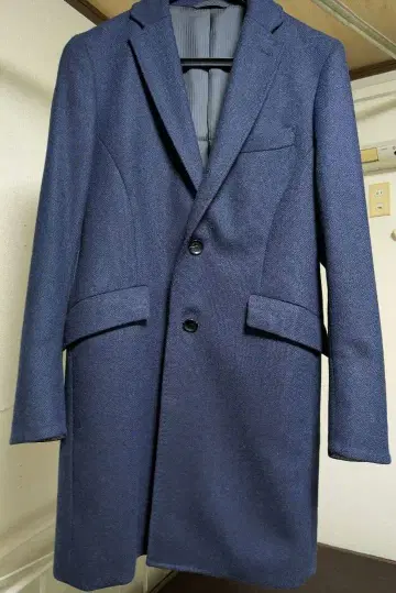 네이비 헤링본 체스터 코트