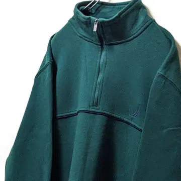 노티카 로고 자수 하프 지퍼 맨투맨 트레이닝복 그린 구제 의류