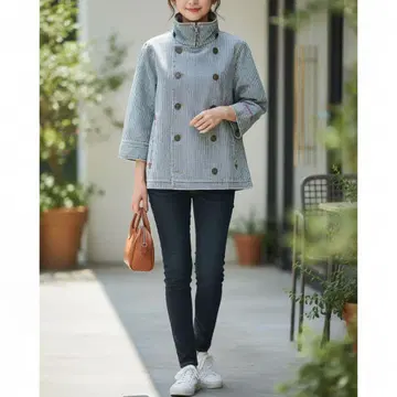 엑스걸 2way 탈부착 후드 데님 자켓 스트라이프 블루종