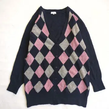 매킨토시 철학 아가일 니트 가디건 긴팔 네이비